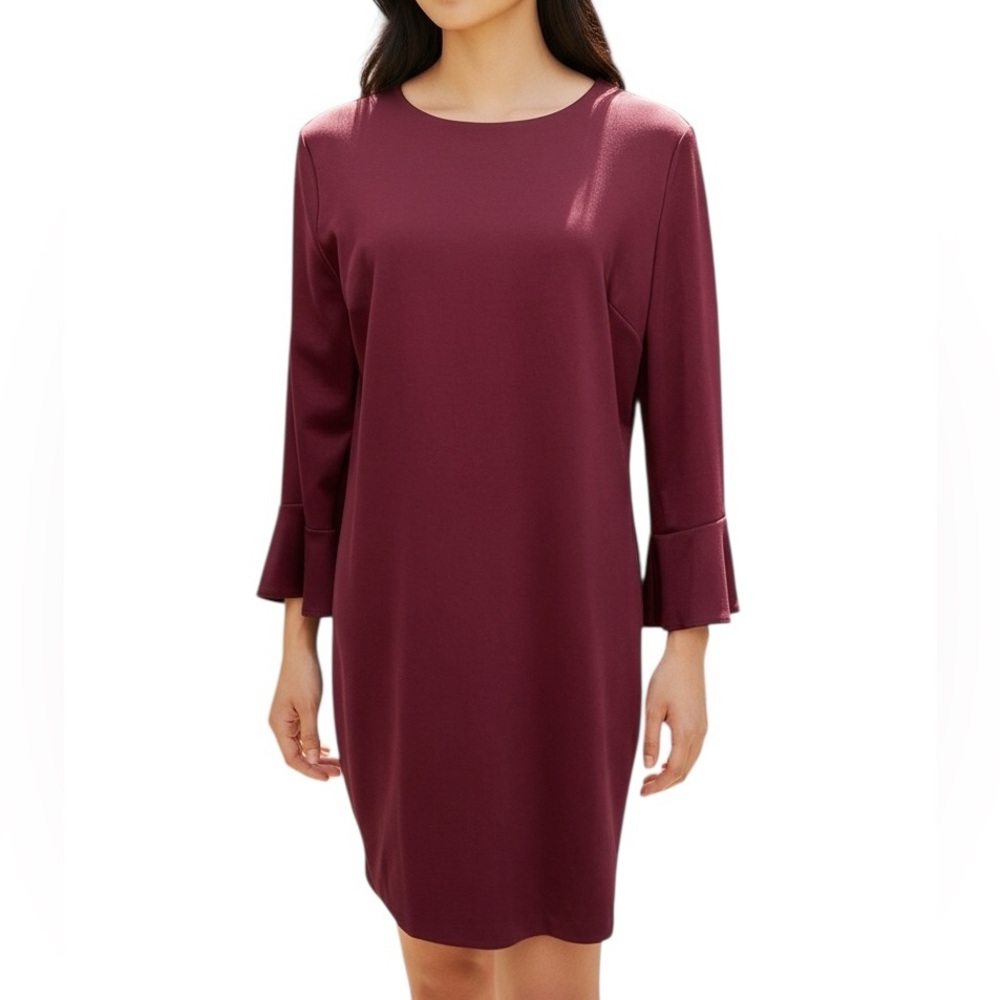 OLD NAVY Dress Size Large Burgundy Red Long Bell Sleeve Sheath Style Knee Length